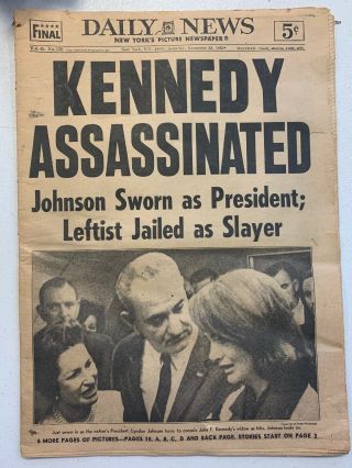 York Daily News - November 23,  1963 Kennedy Assassinated Headline - Newspaper