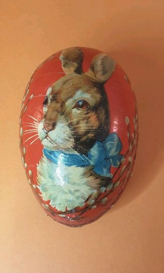 Vintage Western Germany Paper Mache Foil Easter Egg Candy Container Box