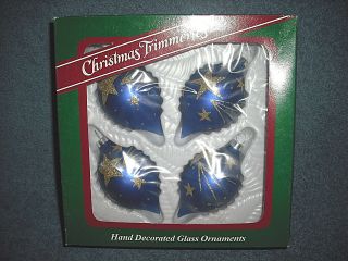 Vintage Christmas Trimmeries 3 " Purple W/ Gold Stars Glass Teardrop Ornaments