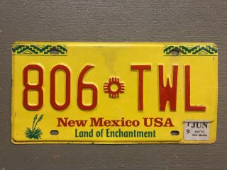 Mexico License Plate Yellow Zia Sun Land Of Enchantment 806 - Twl