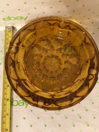 Mid Century Vintage Amber Gold Round Dimpled Glass Ashtray