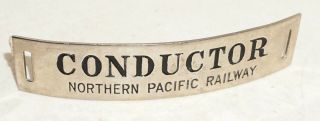 Vintage Northern Pacific Railway Conductor Hat Badge Railroad Metal Black Enamel
