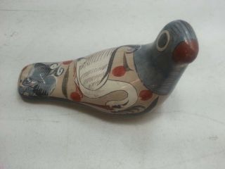 Vintage Tonala Hand Made Painted Ceramic Bird Dove Folk Art Pottery From Mexico