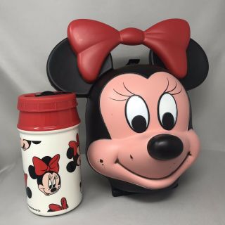 Aladdin Minnie Mouse Head Vintage Lunch Box & Thermos Walt Disney