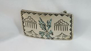 Authentic,  Hand - Crafted Leander Nezzie Belt Buckle W Turquoise Inlay - Signed Ln