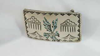 Authentic,  Hand - crafted Leander Nezzie Belt Buckle w Turquoise Inlay - signed LN 3