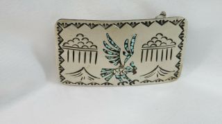Authentic,  Hand - crafted Leander Nezzie Belt Buckle w Turquoise Inlay - signed LN 4