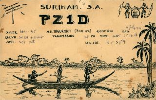 Pz1d Ari Suriname,  South America 1951 Vintage Ham Radio Qsl Card