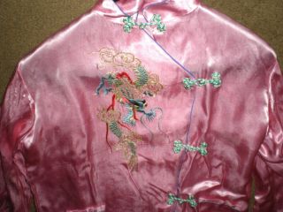 Vintage Asian Japanese Pink Iridescent Silk Embroidered Kimono Robe Outfit Cloth