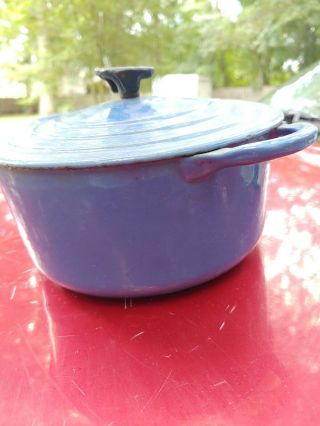 Vintage Le Creuset B Small Cast Iron Dutch Oven Pot With Lid Blue France