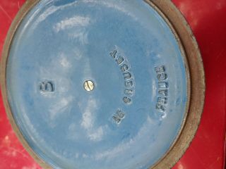 Vintage LE CREUSET B Small Cast Iron Dutch Oven Pot with Lid Blue France 7