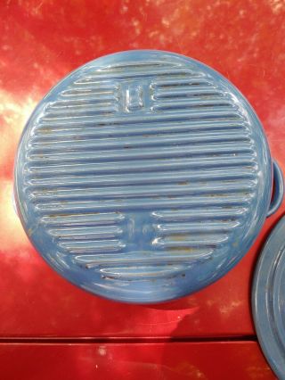 Vintage LE CREUSET B Small Cast Iron Dutch Oven Pot with Lid Blue France 8