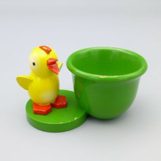 Vintage Wood Egg Cup & Chick Figurine Erzgebirge Germany Easter Veb Holzwaren