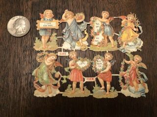 Antique Die Cut C 1890 German Uncut Cherub Scraps With Sentiments Paper Dolls