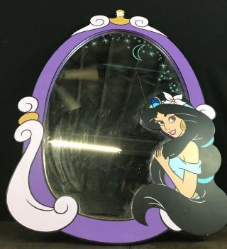 Rare Walt Disney Aladdin Princess Jasmine Glass - Wood 32 " X22 " Lg Oval Wall Mirror
