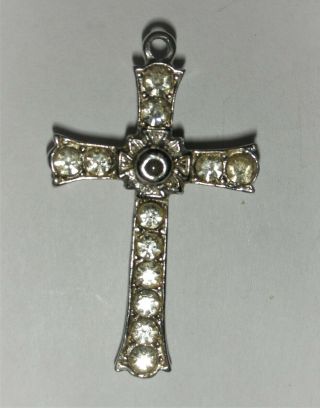 Vintage 60s Stanhope Lords Prayer Rhinestone Jeweled Christian Cross Crucifix
