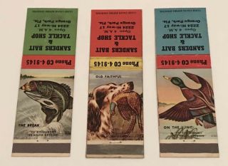 Three (3) Vintage Matchbook Covers Hunting,  Fishing,  Bait Shop Orange Park Fl