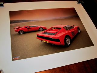 Lamborghini Countach And A Ferrari Testarossa Poster