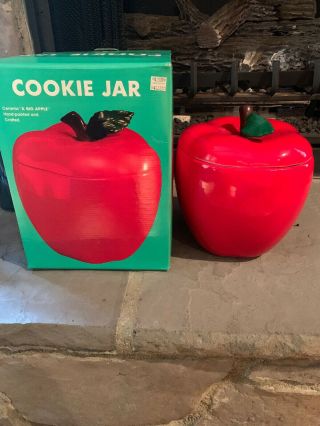 Vintage Ceramic Red Delicious Apple Cookie Jar With Lid " A Big Apple " W Box