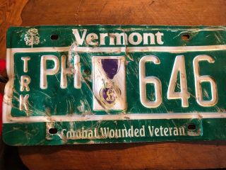 Vermont Purple Heart Truck License Plate (ph646) As Found Rare Find