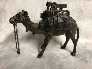Vintage Metal Brass Standing Camel Table Cigarette Lighter