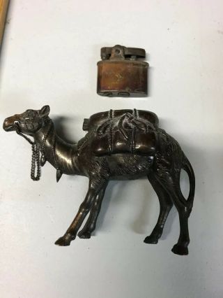 Vintage Metal Brass Standing Camel Table Cigarette Lighter 5