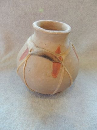 Native American Clay Pot With Hide Decor Unfired Mexican Indian