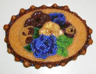 Vintage Native American Beaded Belt Buckle.  Signed & Dated Just
