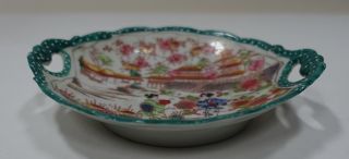 55z32 VINTAGE JAPANESE GEISHA GIRL PORCELAIN DISH,  hand painted and transfer 2