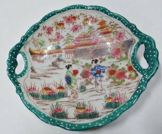 55z32 VINTAGE JAPANESE GEISHA GIRL PORCELAIN DISH,  hand painted and transfer 4
