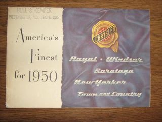 1950 Chrysler Fold Out Dealers Brochure (royal,  Windsor,  Yorker,  T&c.