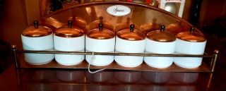 Vintage Copper Ceramic Spice Jar Set With Rack 6