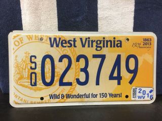 2016 West Virginia Sesquicentennial License Plate