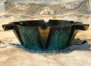 Vintage Bronze Brass Teal Green Ash Tray Ashtray “sabra” Made In Israel