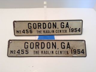 (2) 1954 Gordon Georgia City License Plate,  No.  455 & 456 The Kaolin Center
