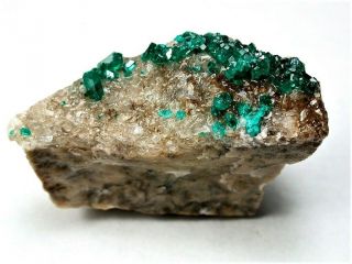 Minerals : Dioptase Crystals On Calcite Crystals,  Type Locality In Kazakhstan