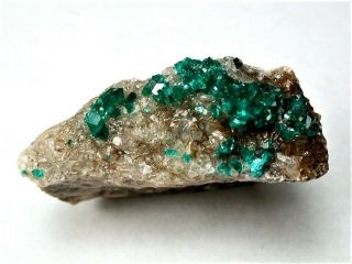 MINERALS : DIOPTASE CRYSTALS ON CALCITE CRYSTALS,  TYPE LOCALITY IN KAZAKHSTAN 3