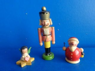 Group Of 3 Vintage Wood Miniatures - Xmas Themed - Probably German Or Swiss Made