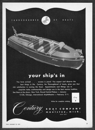 1951 Century Runabout Boat Art " Expect The Best Things In Life " Vintage Print Ad