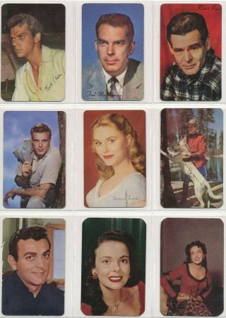 9 Different 1953 Mother’s Cookies Movie Star Trading Cards.  Ex/mt - Nr/mt.