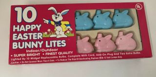 Vintage Easter Bunny String Lights Blue Pink Rabbits Lites Blow Mold
