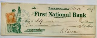 Historical Document Leavenworth First National Bank Check Receipt 1869