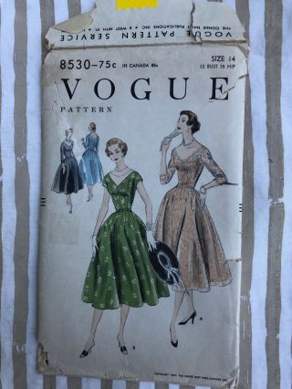 Vintage Vogue Pattern 8530 Easy To Make One Piece Dress Size 14 1950 