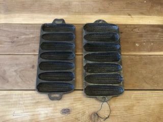 Set Of 2 — Vintage Cast Iron 7 Ear Corn Bread Muffin Stick Pan Skillet Mold