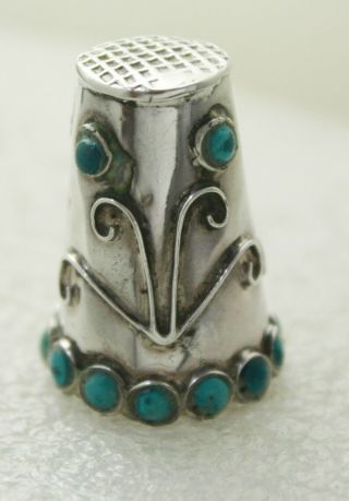 Vintage Mexico Sterling Silver 925 Turquoise Thimble