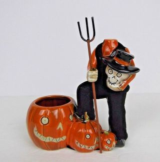 Yankee Candle Holder Boney Bunch Headless Farmer Halloween Skull Tea Light Votiv