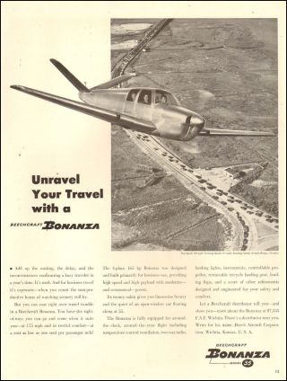 1948 Vintage Aircraft Ad Beechcraft Bonanza Early Model 35 082618