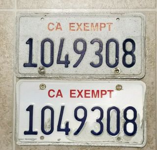 California Exempt License Plates 1049308 Fire Police.  Pair.  Chp