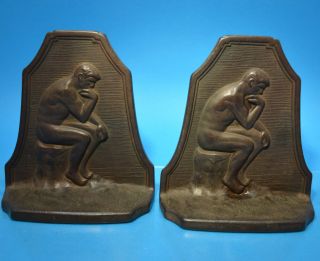 Vtg Cast Iron Thinker Bookends Copr 1929 Book Ends