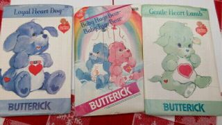 3 Vtg Butterick Gentle Lamb&loyal Heart Dog&baby Hugs/tugs Care Bears Pattern